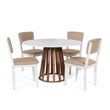 Imagem de Mesa De Jantar Redonda Gabi Bran/nor Com 4 Cadeiras Estofadas Ella Branco/bege