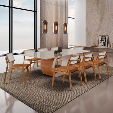 Imagem de Sala De Jantar Mesa Ellis Com 8 Cadeiras Eva Premium Star Caramelo Off White Imbuia Nat