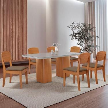 Imagem de Mesa De Jantar Eloise 180cm Tampo Mdf 6 Cadeiras Moderna Veludo Capuccino/nat/off/serig. Off