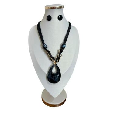 Imagem de Colar Feminino Kit Brinco Pedra Em Resina Elegante Casual - MLBpel, Pr