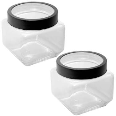 Imagem de 2 Potes de Vidro 800ml Tampa Metal Preta Gastro Lyor Porta Mantimentos