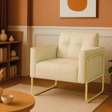 Imagem de Poltrona Sala Decorativa Elisa Base Tubular Alta Dourada Sintético PU Bege D03 - D'Rossi