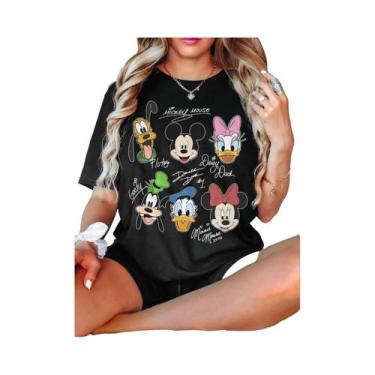 Imagem de Camiseta Feminina Retrô Mickey Mouse Friends Signature De Algodão Casu
