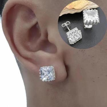 Imagem de Brinco Masculino Prata Pedra Brilhante De Zircônia Banhado a Prata 925