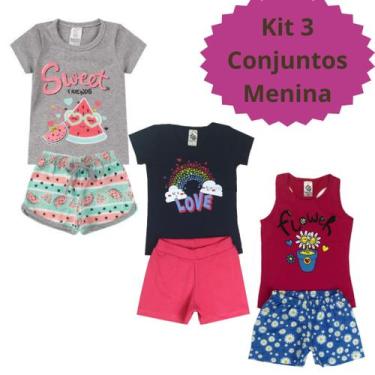 Imagem de 3 Conjunto De Verão Roupa Infantil Menina Blusa + Shorts - TGS Confecç