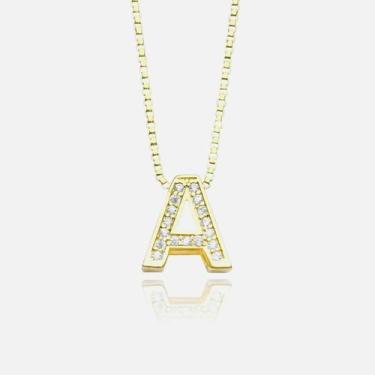 Imagem de Choker Feminina com Pingente de Letra de Zircônia Colar 45cm Banhado a