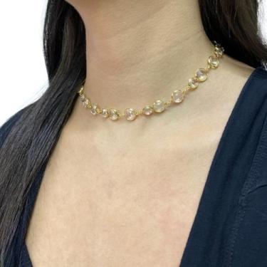 Imagem de Colar de Ouro 24k Choker Feminino com Brilhante Cristal Banhada a Ouro