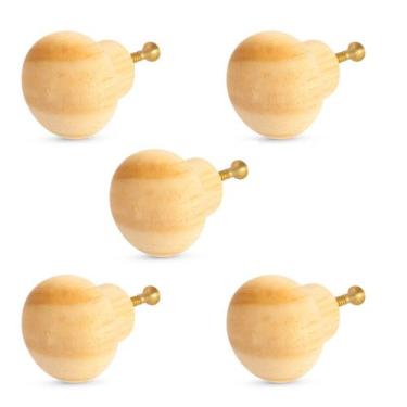 Imagem de Kit 5 Puxadores de Madeira Redondos P/ Móveis Gavetas Armários Modelo 