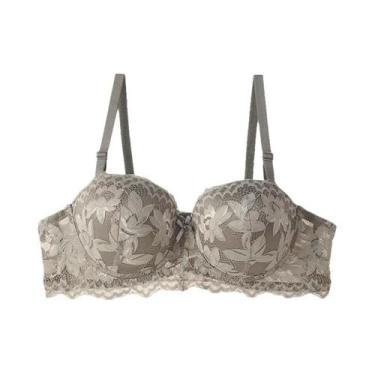 Imagem de Sutiã Bralette Feminino Push up Meia Taça Com Renda Floral, Copas B/C,