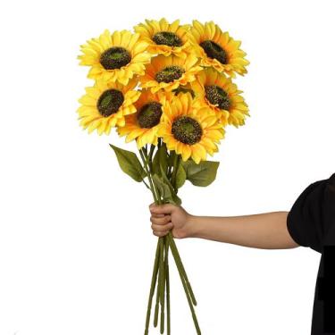 Imagem de Flores de girassol artificiais WISTART Red, 8 peças de caule longo