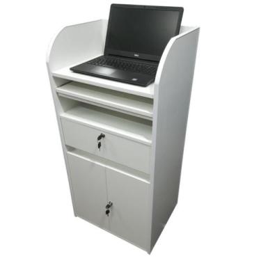 Imagem de Balcão Box Caixa Recepção Eventos para Computador e Notebook MDF Branc