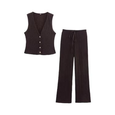 Imagem de Conjunto Feminino De 2 Peças: Top Casual Decote V E Calça Pantalona De