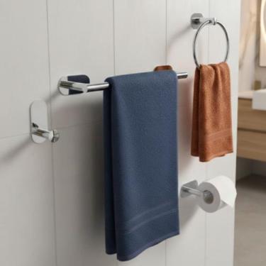 Imagem de Kit Porta Toalha Banheiro Acessórios Sem Furo Cromado Lavabo Adesivo 4