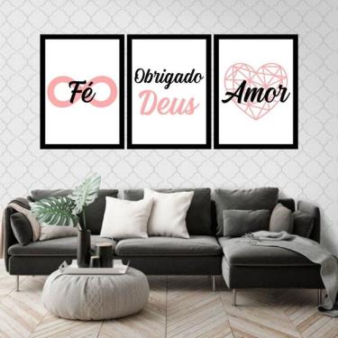 Imagem de Kit 3 Quadros Decorativos Fé, Obrigado Deus e Amor