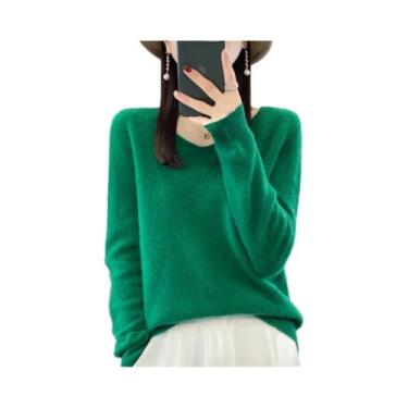 Imagem de Suéter Feminino De Lã Merino E Cashmere Com Decote Em V, Manga Longa, 