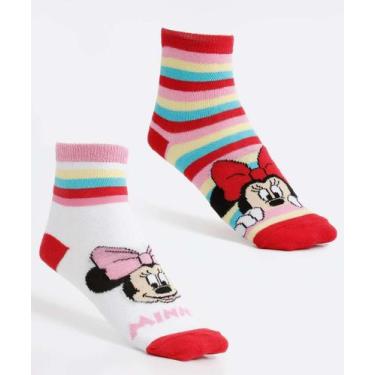 Imagem de Kit 2 Meias Infantil Cano Curto Estampa Minnie Disney-34376, 30/33, Ro