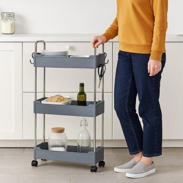 Imagem de Carrinho Rodinhas Rack Estante Fruteira Temperos Potes Organizador Coz