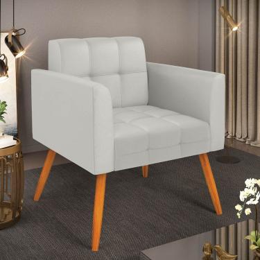 Imagem de Poltrona Elisa Sala Decorativa Couro Sintético Cinza Pés Palito Castanho D'Rossi