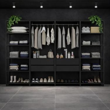 Imagem de Guarda-roupa Closet Modulado Texas 4 Gavetas 270cm Multimóveis Mp4787 Preto