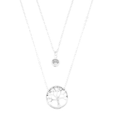 Imagem de Colar Feminino Duplo Folheado a Prata Árvore da Vida e Ponto de Luz Prata