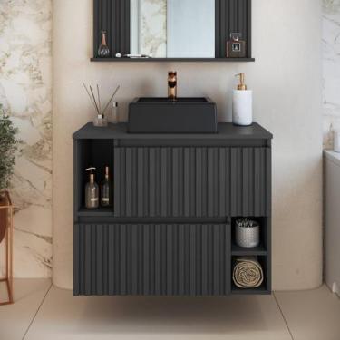 Imagem de Gabinete de Banheiro Suspenso 75cm Luiza com 2 Portas Basculante com C