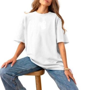 Imagem de Blusa Feminina Plus Size Basica Casual Estampada Algodão 30.1 Confortável Estilo Dados White-Feminino