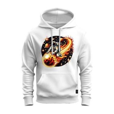 Imagem de Moletom Canguru Blusa De Frio Confortável Estampado Astronauta Flamejante-Unissex