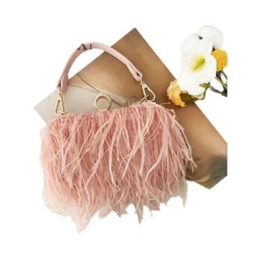 Imagem de Bolsa Clutch De Luxo Feminina Com Plumas De Avestruz Falsas E Anéis De