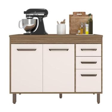 Imagem de Balcão Cozinha Barcelona Com Tampo 120cm 3 Portas 2 Gavetas - Loja Doc