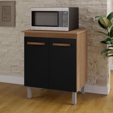 Imagem de Balcão Cozinha Para Forno Micro-ondas Multiuso Elen 70cm Savana Preto 