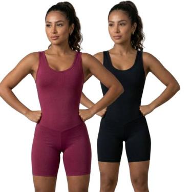 Imagem de KIT 2 Macaquinho Fitness Liso Bella Fiore Sem Bojo Suplex Roupa Academ