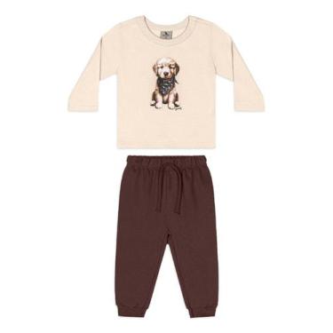 Imagem de Conjunto Bebê Camiseta Golden Calça Quimby, Bege