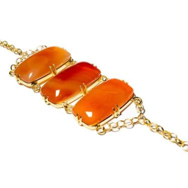 Imagem de Bracelete 3 Pedras Agata Cornalina Lapidação Retangular - CristaisdeCu