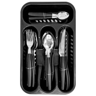 Imagem de Faqueiro Inox 24 Peças Preto Wincy