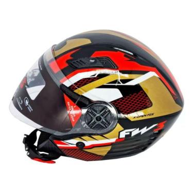 Imagem de Capacete Moto FW3 X Open Up Fox Dourado com Vermelho Tamanho 58