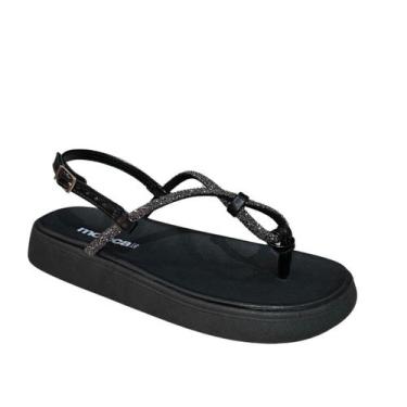 Imagem de Sandália Feminina Papete Strass Moleca Flatform Brilhos, Preto, 38, Fe