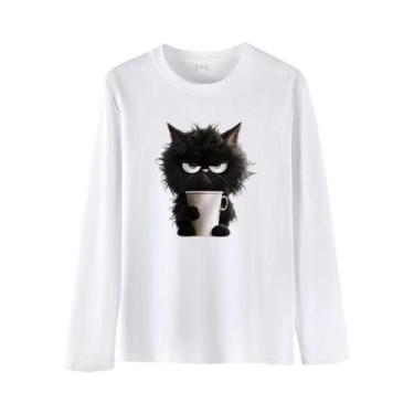 Imagem de Camiseta Feminina Oversized Com Estampa De Gato Engraçado, Verão, Bran