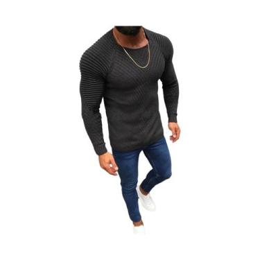 Imagem de Suéter Masculino Slim Fit De Manga Longa Com Gola Redonda, Quente E Em