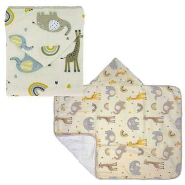 Imagem de Toalha De Banho Para Bebê Estampada Com Capuz Forro De Fralda 67X90 Ba