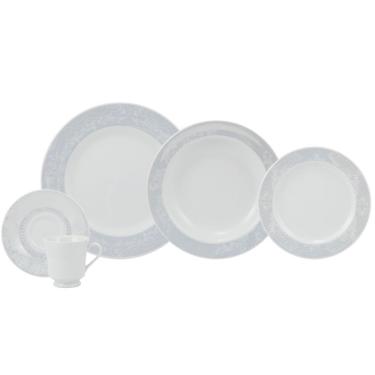 Imagem de Aparelho de Jantar Arabesco 30 Peças Porcelana Efeito Madrepérola para Uso Diário Branco e Prata Schmidt