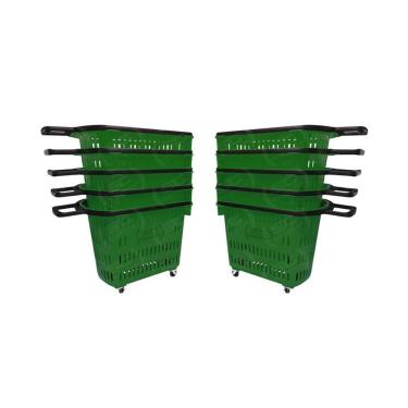 Imagem de Kit 10 Cestos de Compras com Rodízio D300 3300 Grande 30L Verde Della Plast