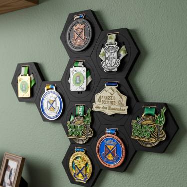 Imagem de Porta Medalhas Hexagonal para suas conquistas Suporte de medalhas para corrida mountain bike futebol premiação esportes