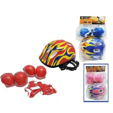 Imagem de Capacete infantil kit protecao joelheira cotoveleira protetor para pat