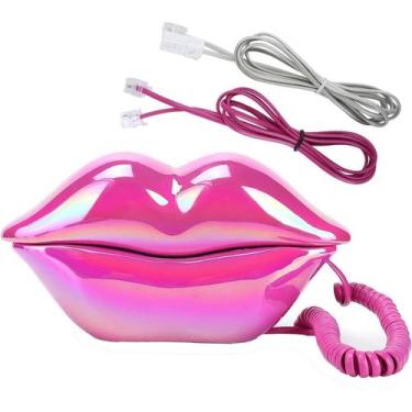 Imagem de Telefone com fio em formato de lábios ZJYICANUS, rosa eletroplated