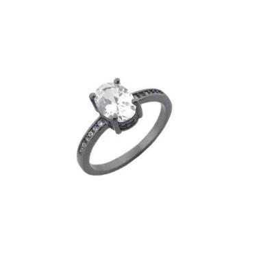 Imagem de Anel com pedra oval cristal banhado a ródio negro - zircônia - VIDIÈ, 