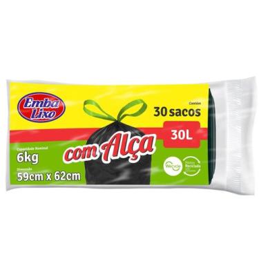 Imagem de Saco de Lixo Preto 30L com Alça Embalixo - 30 Unidades, 30, 30L