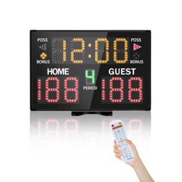 Imagem de LUCKY TIME Placar eletrônico de basquete com campainha, placar digital com controle remoto, placar portátil, alimentado por bateria, quadro de pontuação de alto brilho para jogos esportivos