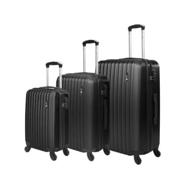Imagem de Kit de malas de viagem P/M/G ABS Rodas 360° Removíveis Londres Swiss Move Preto