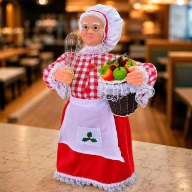 Imagem de Boneco Decorativo Natalino Mamãe Noel Cozinheira Vermelho e Branco 49c