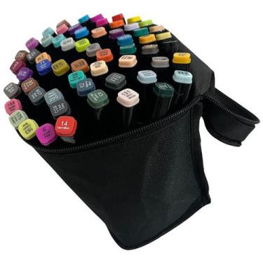 Imagem de Kit Caneta Ponta Dupla 60 Cores Marcador Permanente Colorido para Livr